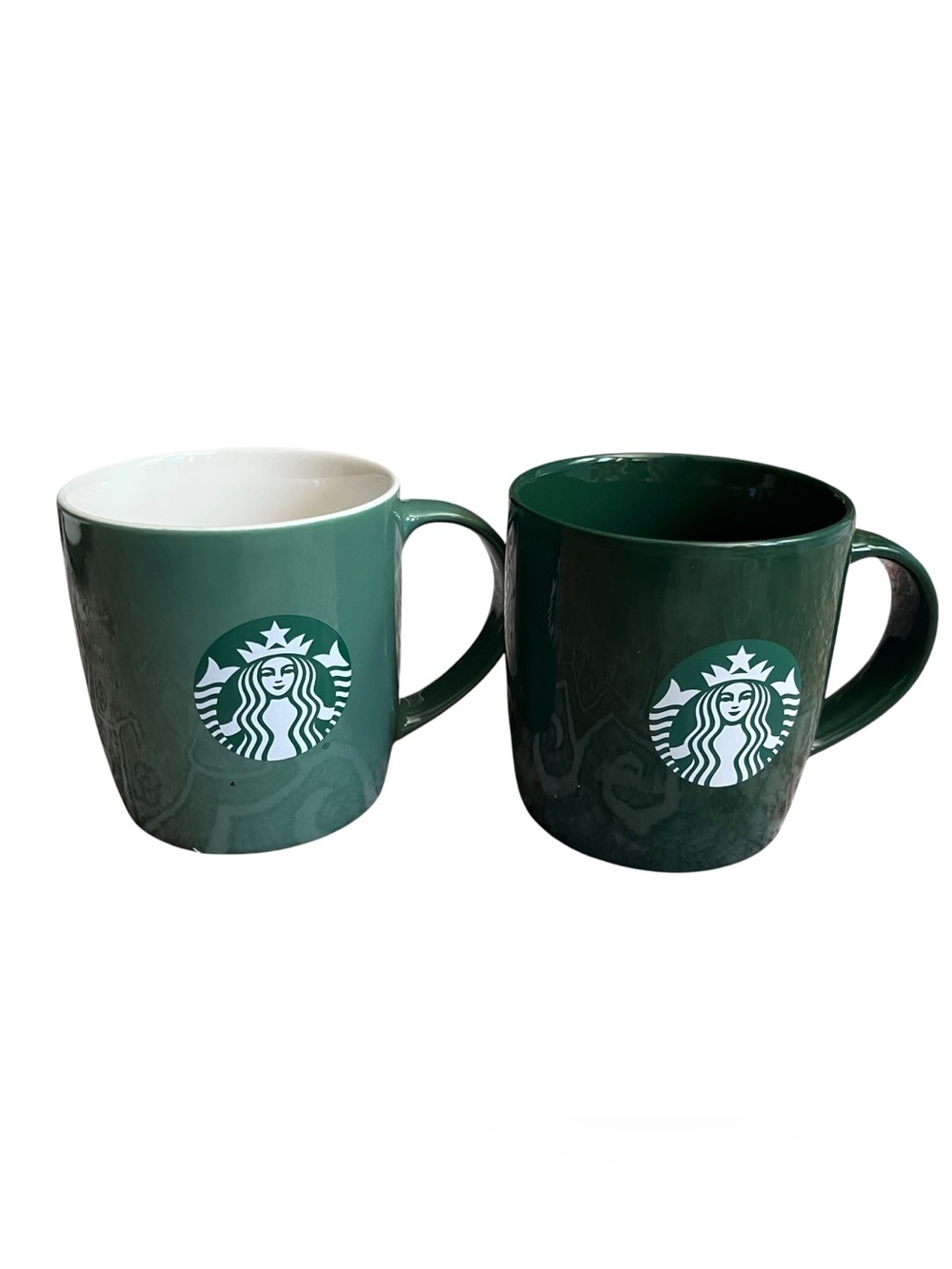 2 Starbucks Coffee Siren Logo Ceramic Mermaid Green Coffee Mugs 11&12 OZ Cups